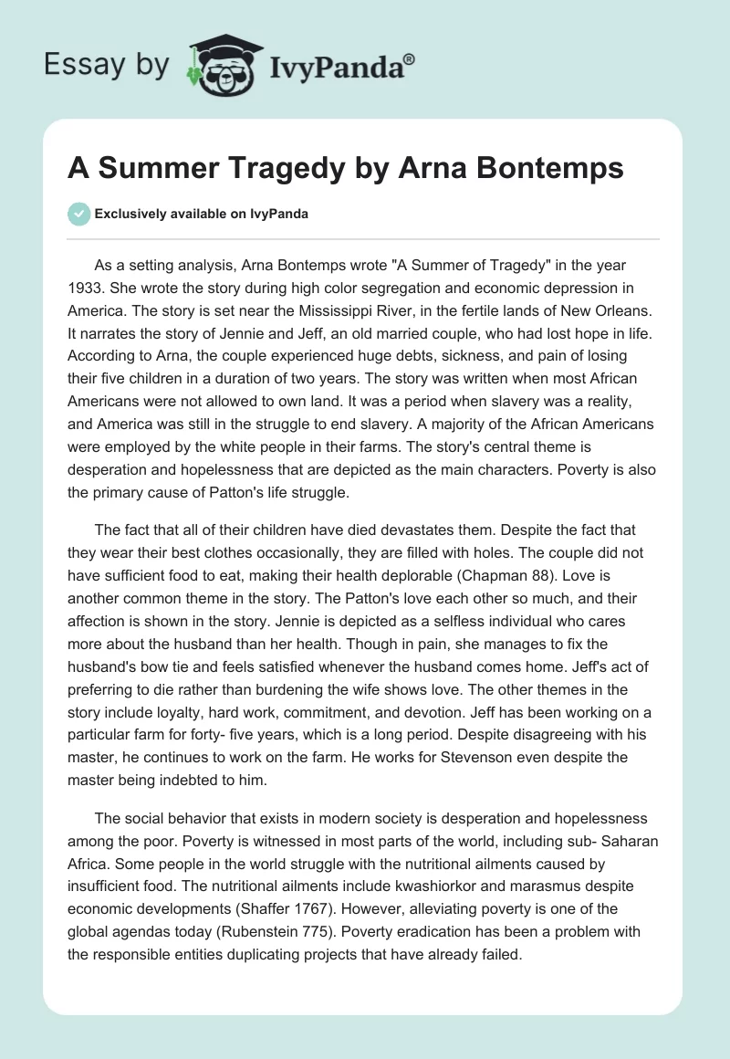 "A Summer Tragedy" by Arna Bontemps. Page 1