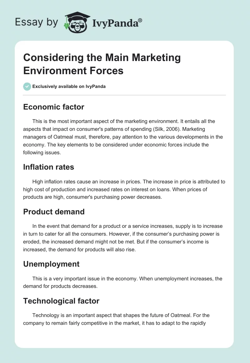 Considering the Main Marketing Environment Forces. Page 1