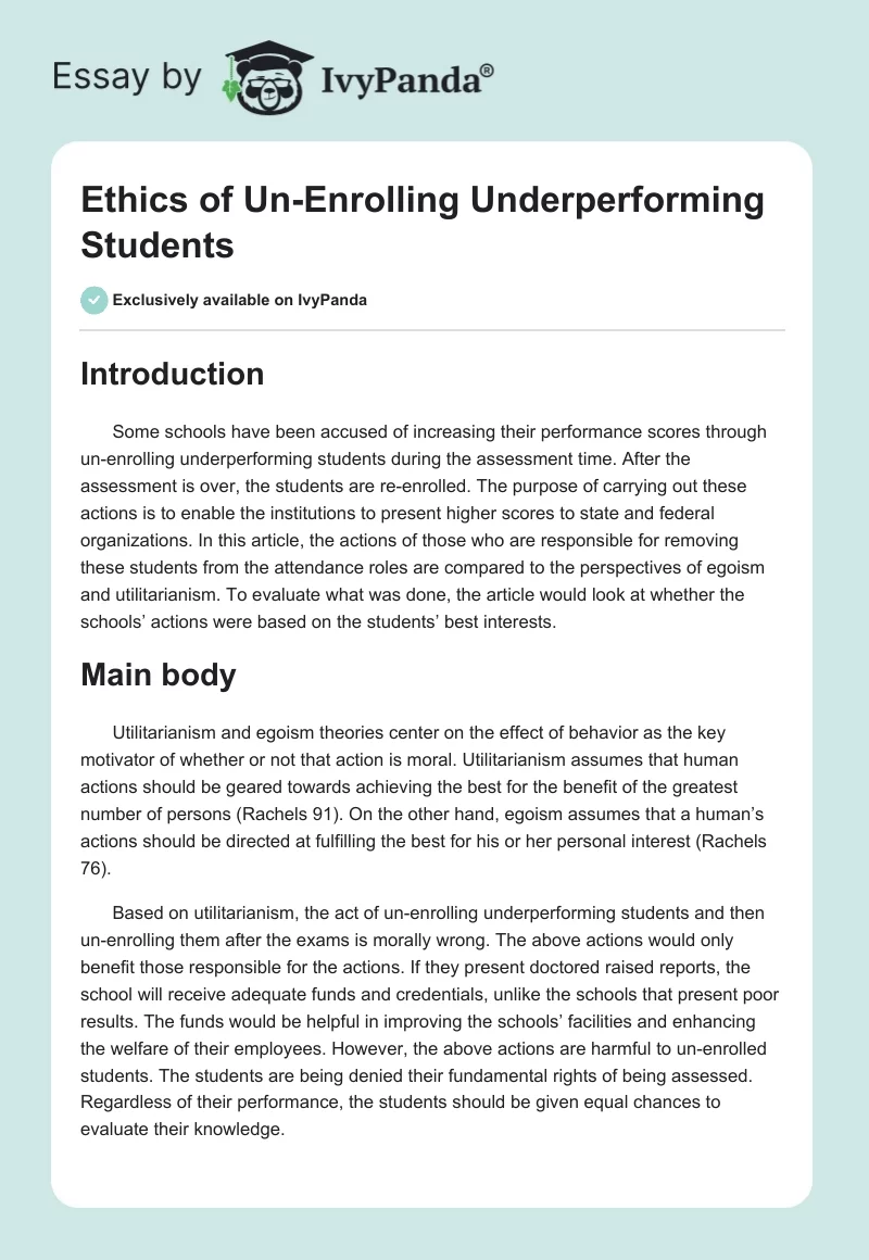Ethics of Un-Enrolling Underperforming Students. Page 1
