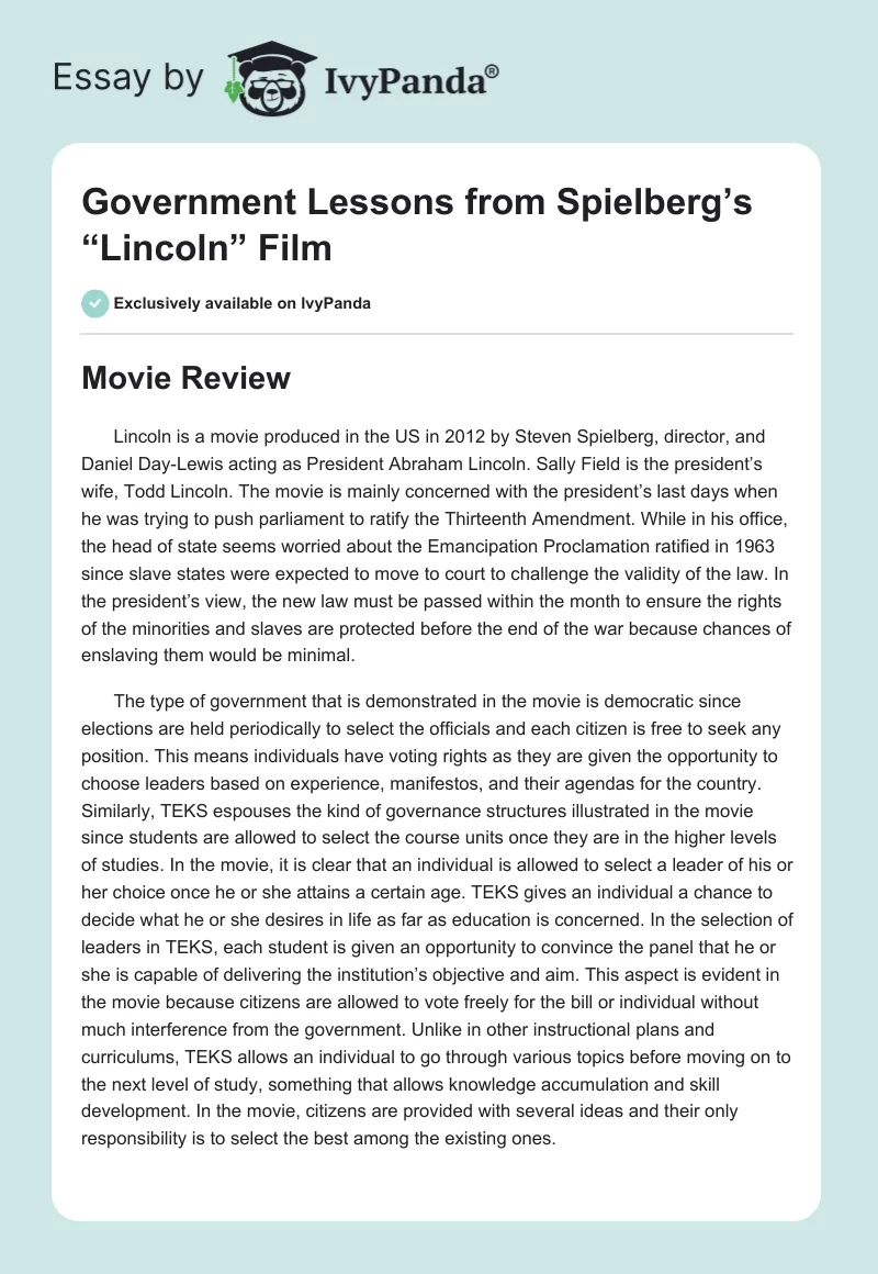 Government Lessons From Spielberg’s “Lincoln” Film. Page 1