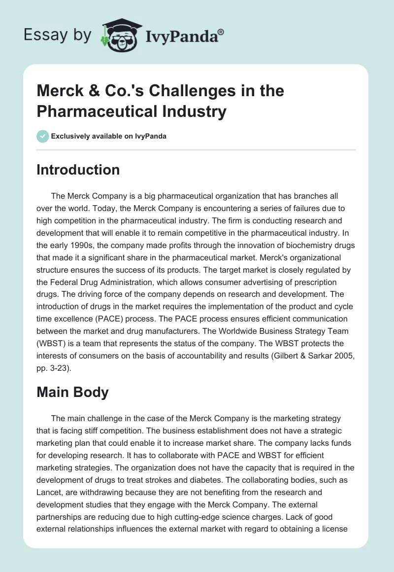 Merck & Co.'s Challenges in the Pharmaceutical Industry. Page 1