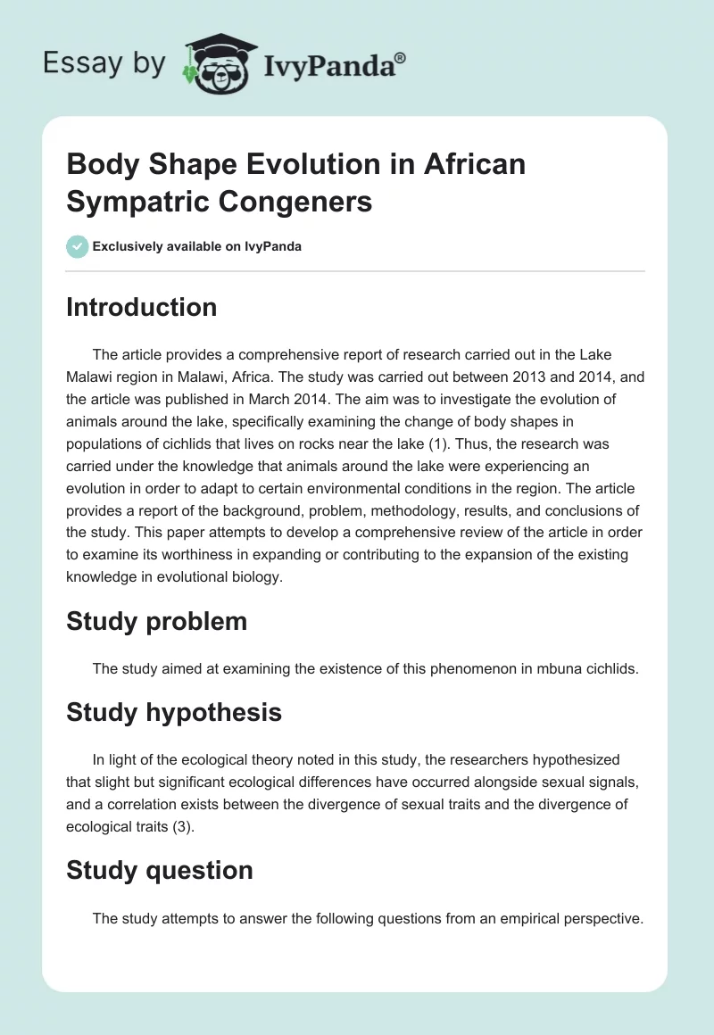 Body Shape Evolution in African Sympatric Congeners. Page 1