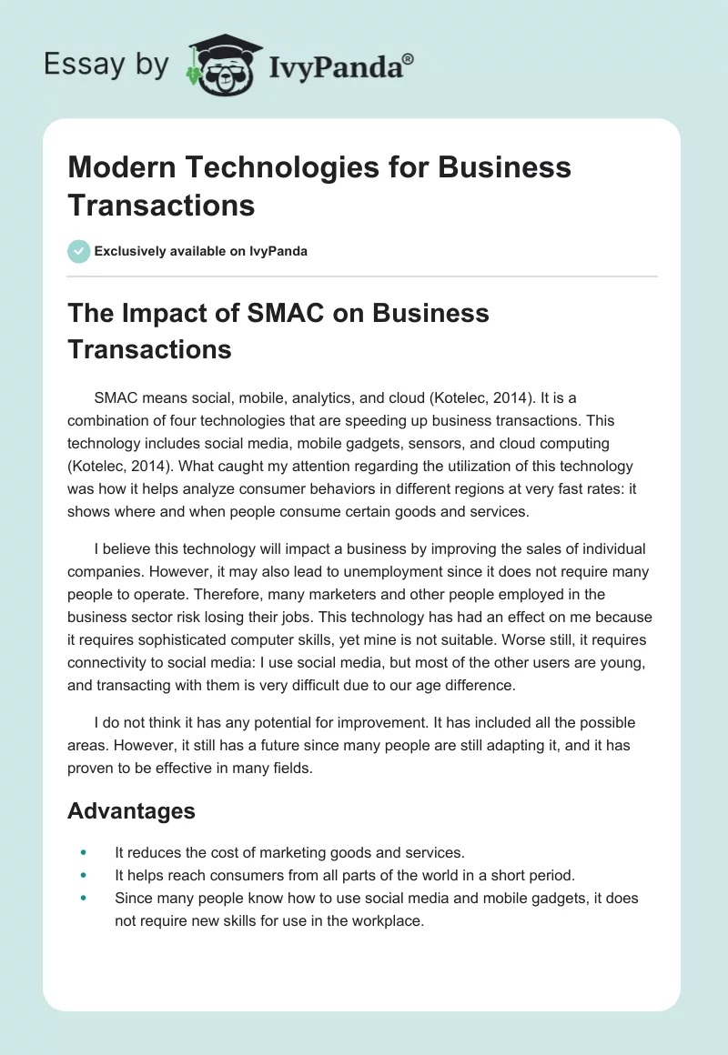 Modern Technologies for Business Transactions. Page 1