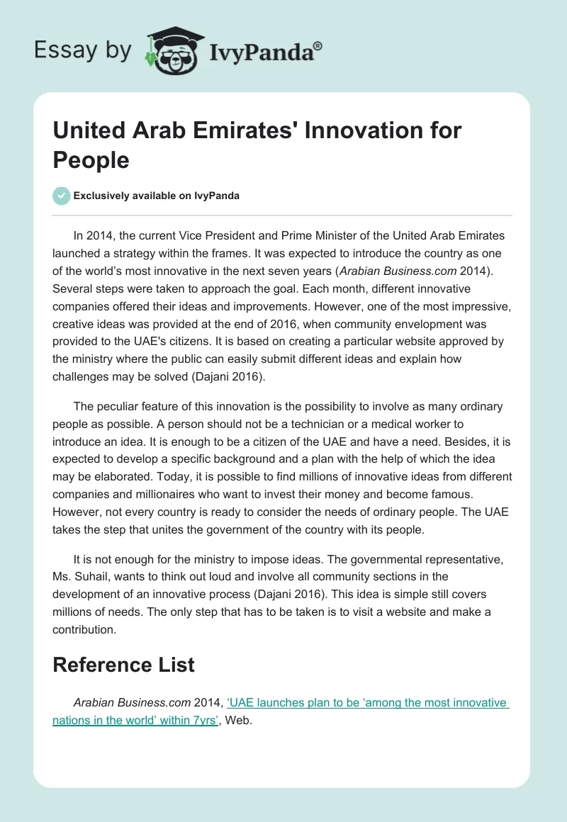 United Arab Emirates' Innovation for People. Page 1