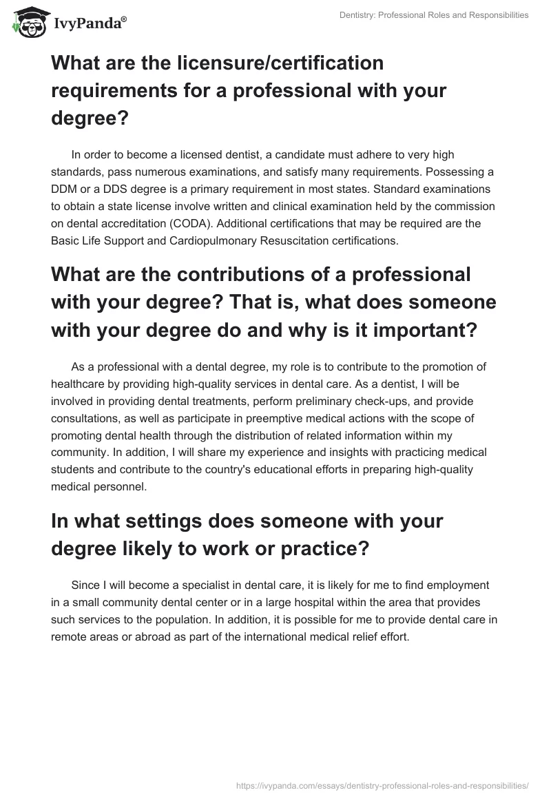 Dentistry: Professional Roles and Responsibilities. Page 2