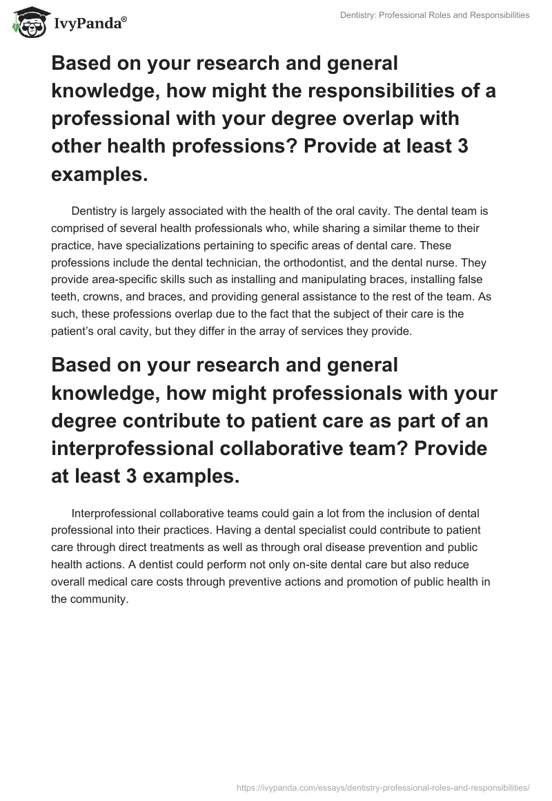 Dentistry: Professional Roles and Responsibilities. Page 3
