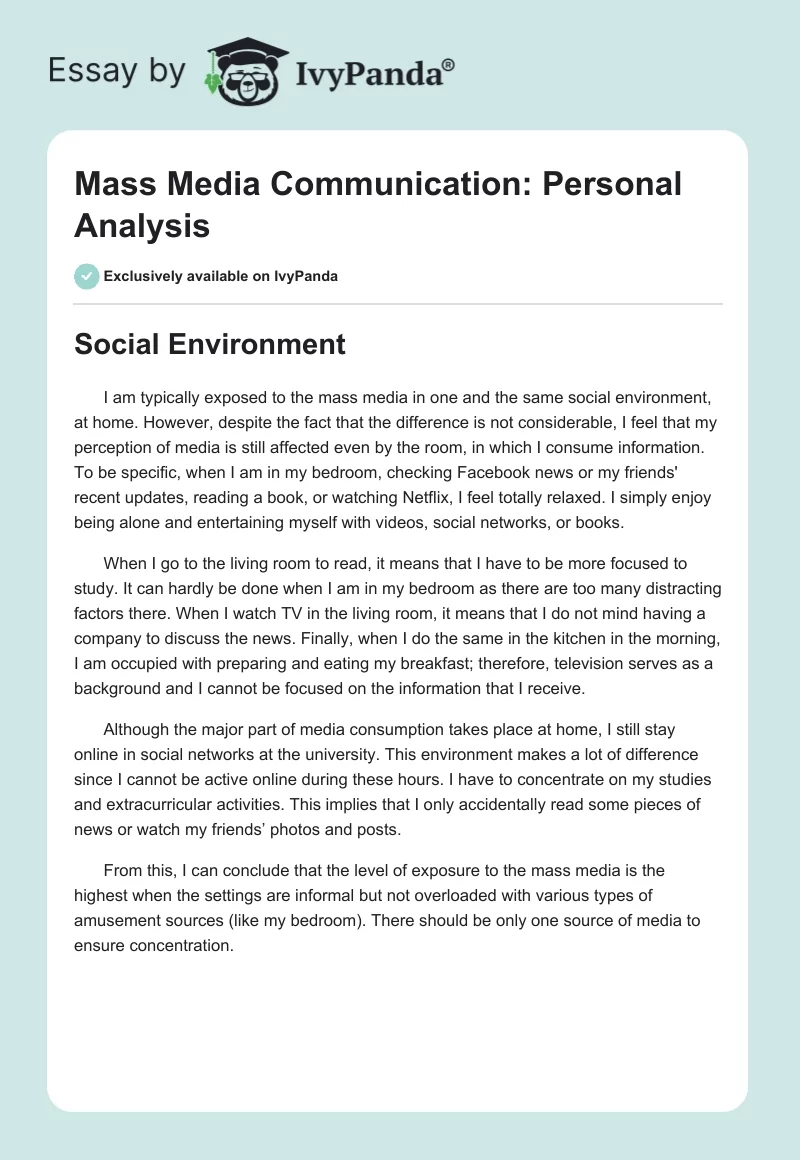 Mass Media Communication: Personal Analysis. Page 1