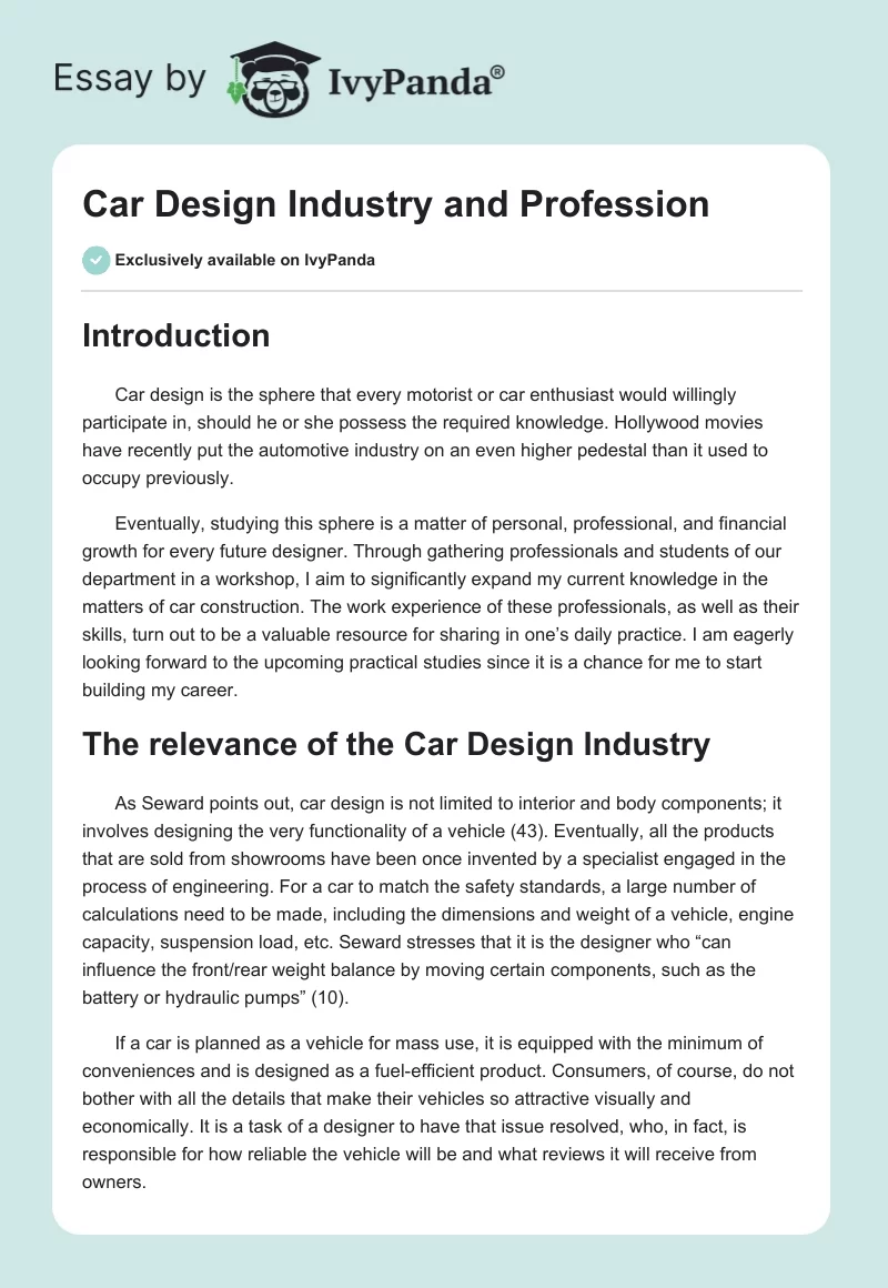 Car Design Industry and Profession. Page 1