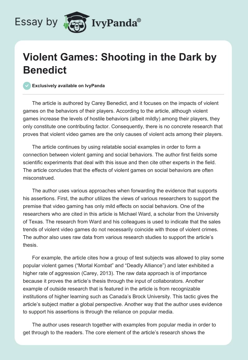Violent Games: "Shooting in the Dark" by Benedict. Page 1