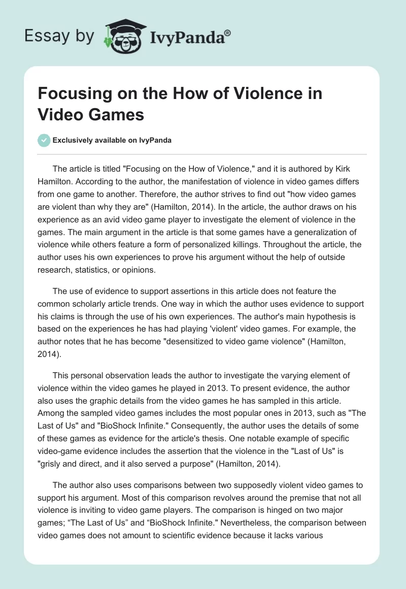 "Focusing on the How of Violence" in Video Games. Page 1