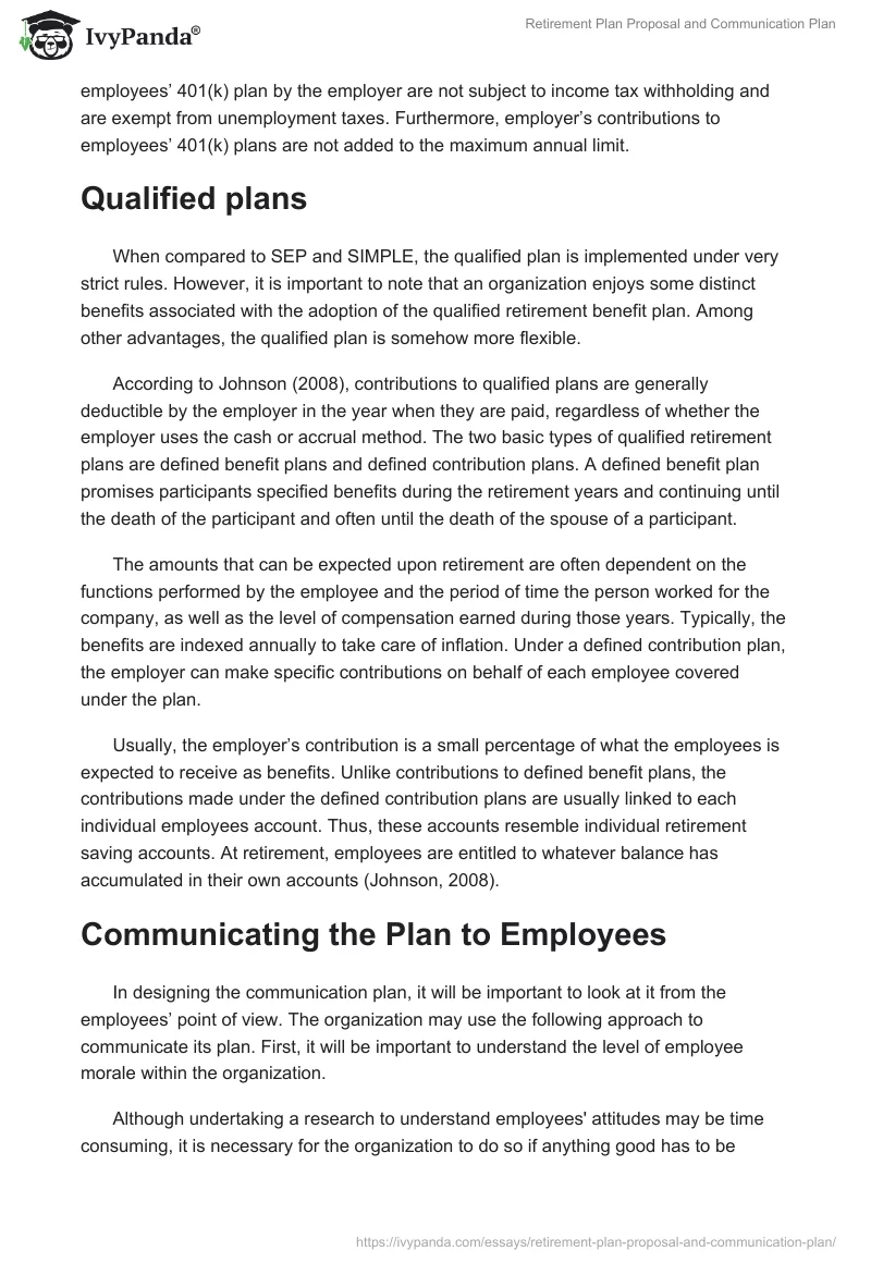 Retirement Plan Proposal and Communication Plan. Page 3