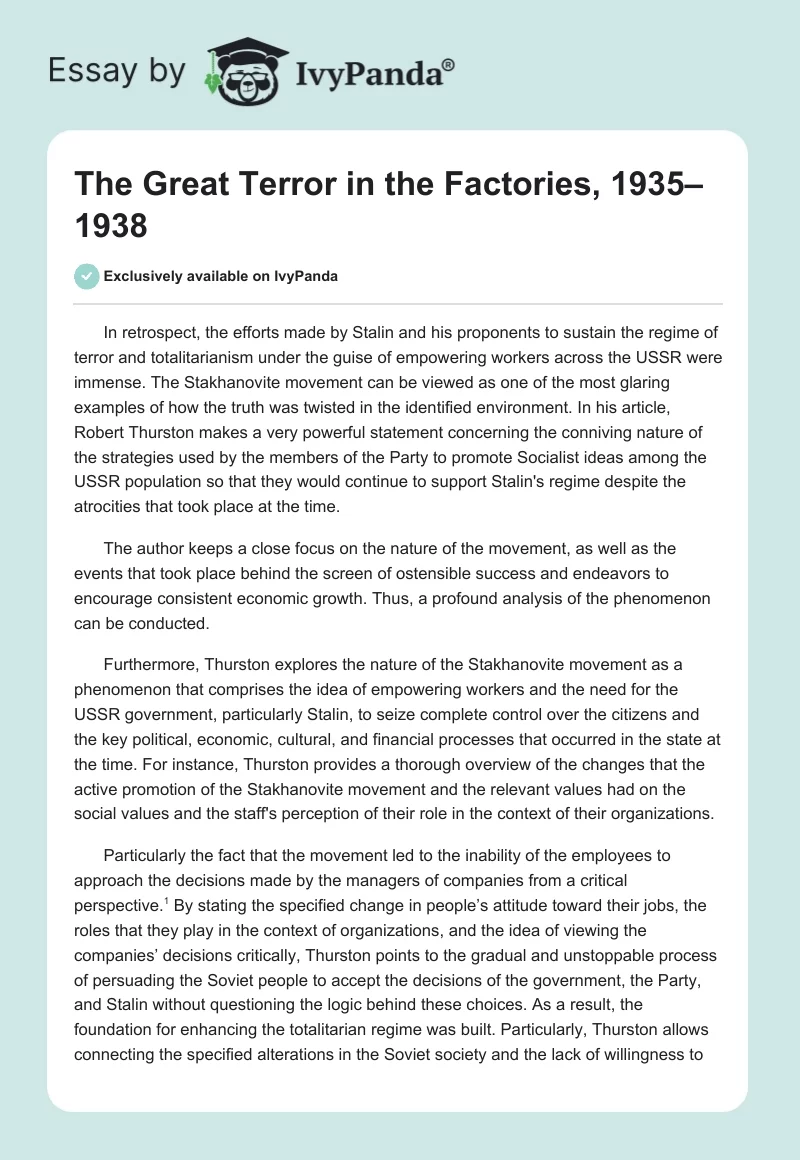 The Great Terror in the Factories, 1935–1938. Page 1