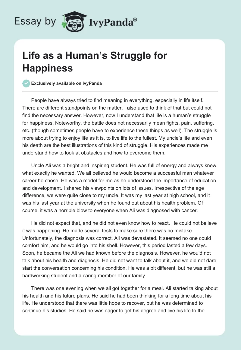Life as a Human’s Struggle for Happiness. Page 1
