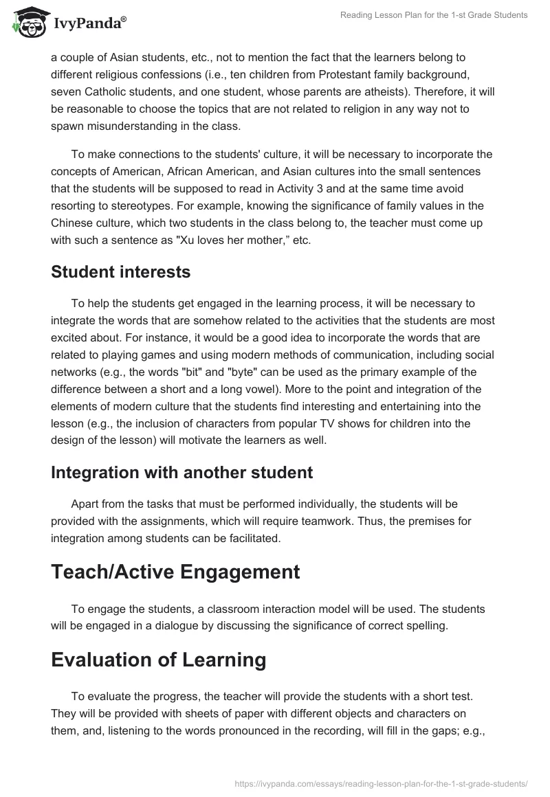 Reading Lesson Plan for the 1-st Grade Students. Page 3