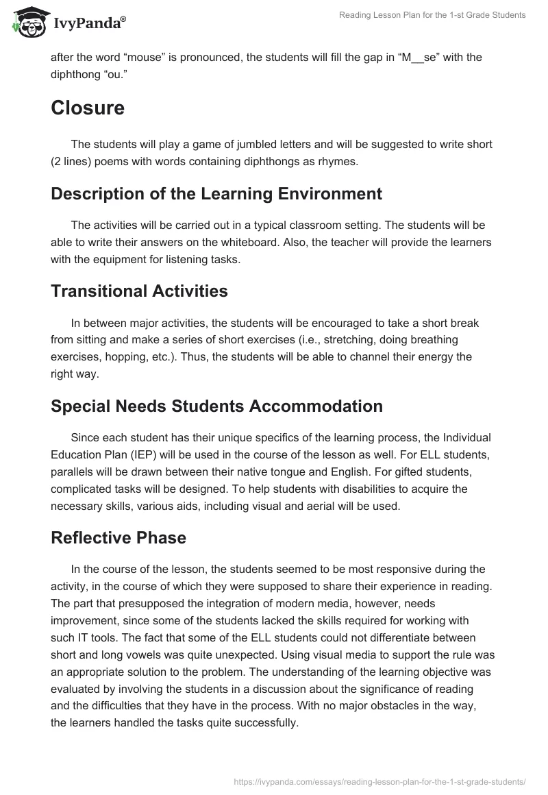 Reading Lesson Plan for the 1-st Grade Students. Page 4