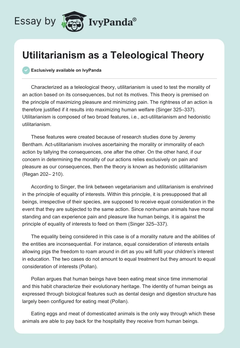 Utilitarianism as a Teleological Theory. Page 1