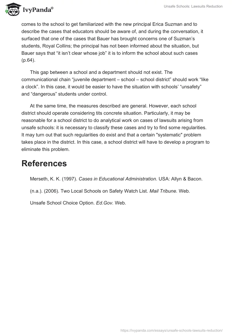 Unsafe Schools: Lawsuits Reduction. Page 2