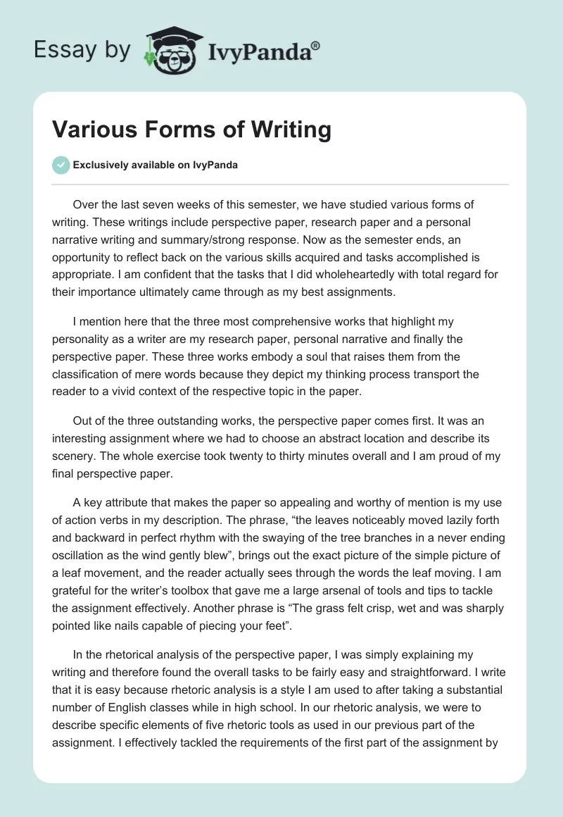Various Forms of Writing. Page 1