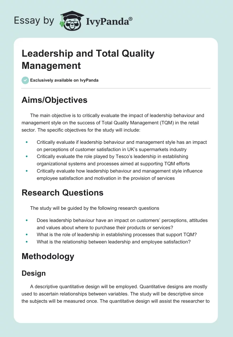 Leadership and Total Quality Management. Page 1