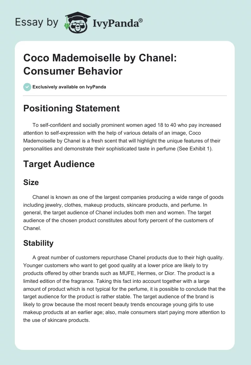 Coco Mademoiselle by Chanel: Consumer Behavior. Page 1