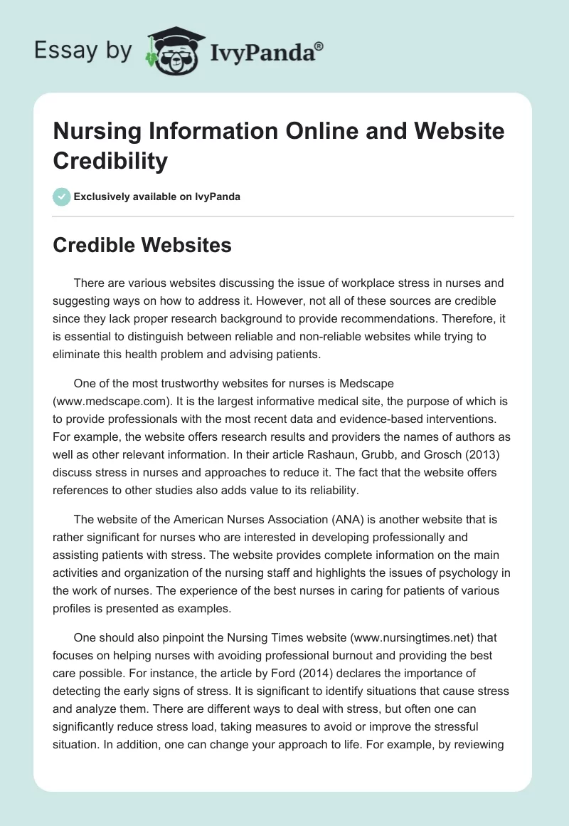 Nursing Information Online and Website Credibility. Page 1
