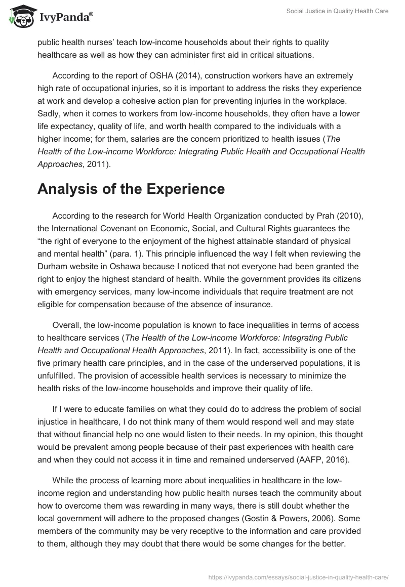 Social Justice in Quality Health Care. Page 2