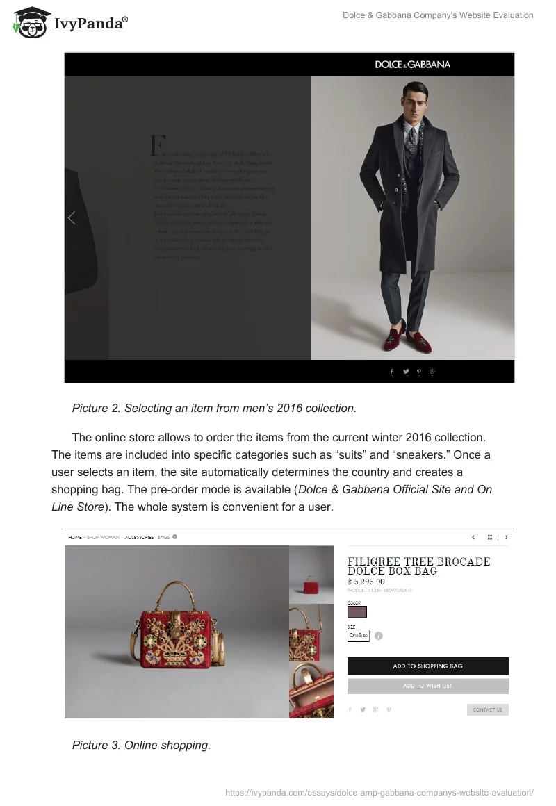 Dolce & Gabbana Company's Website Evaluation. Page 3