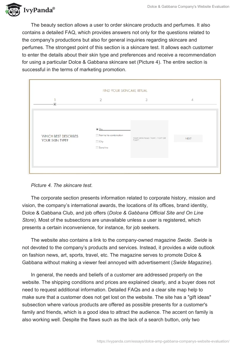 Dolce & Gabbana Company's Website Evaluation. Page 4