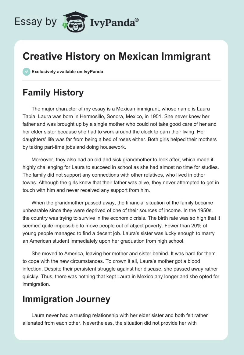 Creative History on Mexican Immigrant. Page 1