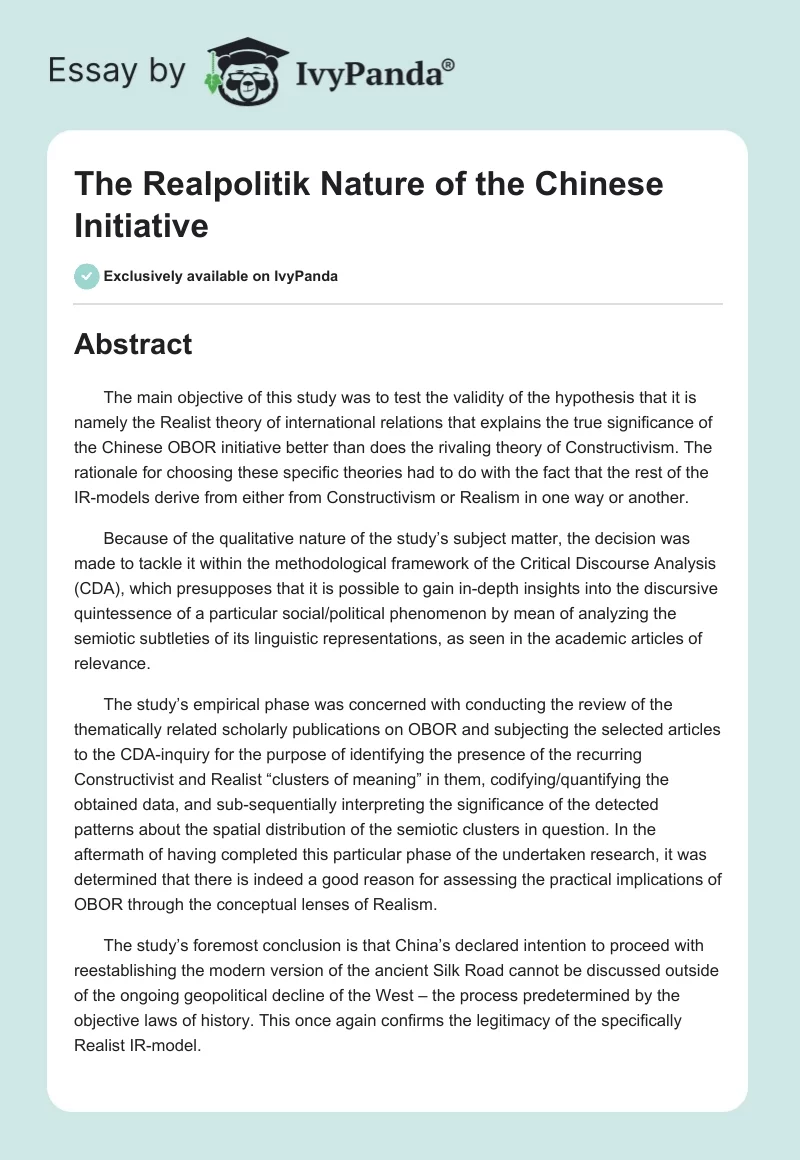 The Realpolitik Nature of the Chinese Initiative. Page 1