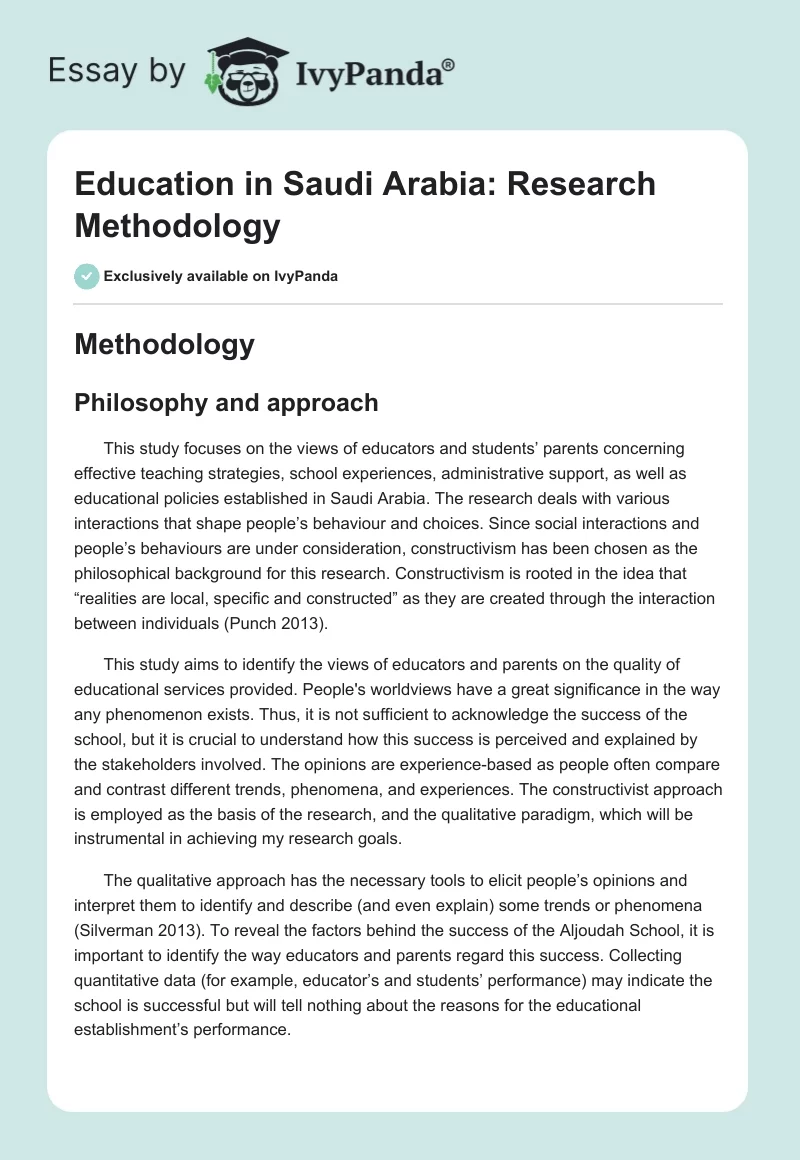 Education in Saudi Arabia: Research Methodology. Page 1