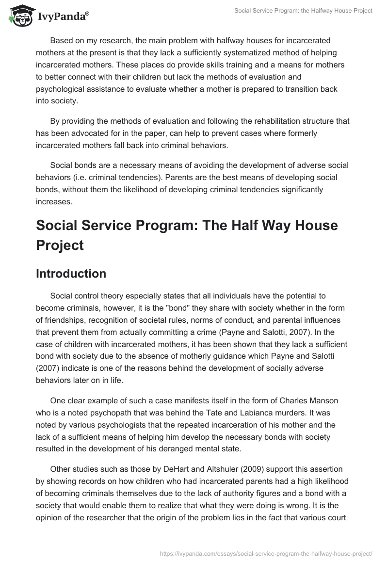 Social Service Program: the Halfway House Project. Page 3