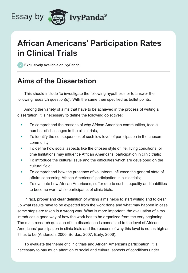 African Americans' Participation Rates in Clinical Trials. Page 1