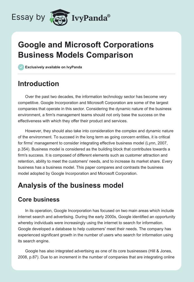 Google and Microsoft Corporations Business Models Comparison. Page 1
