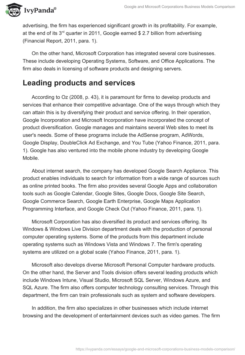 Google and Microsoft Corporations Business Models Comparison. Page 2