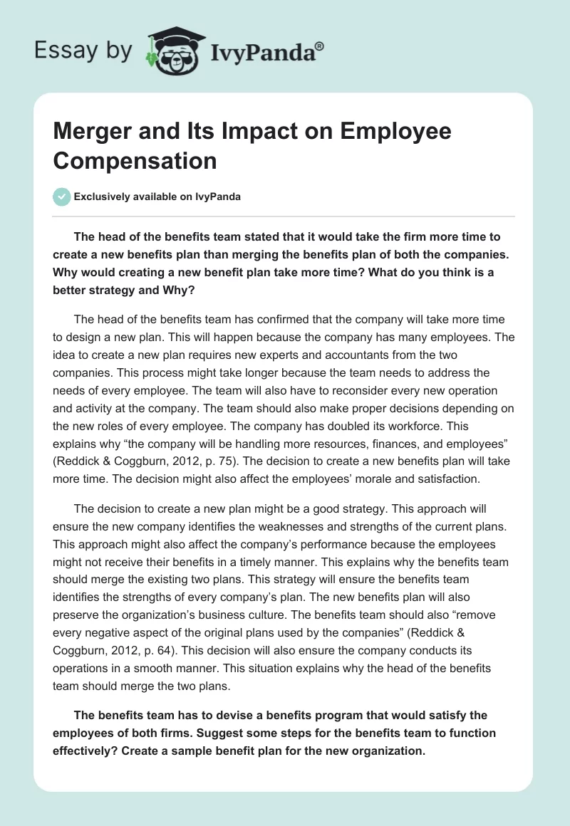 Merger and Its Impact on Employee Compensation. Page 1