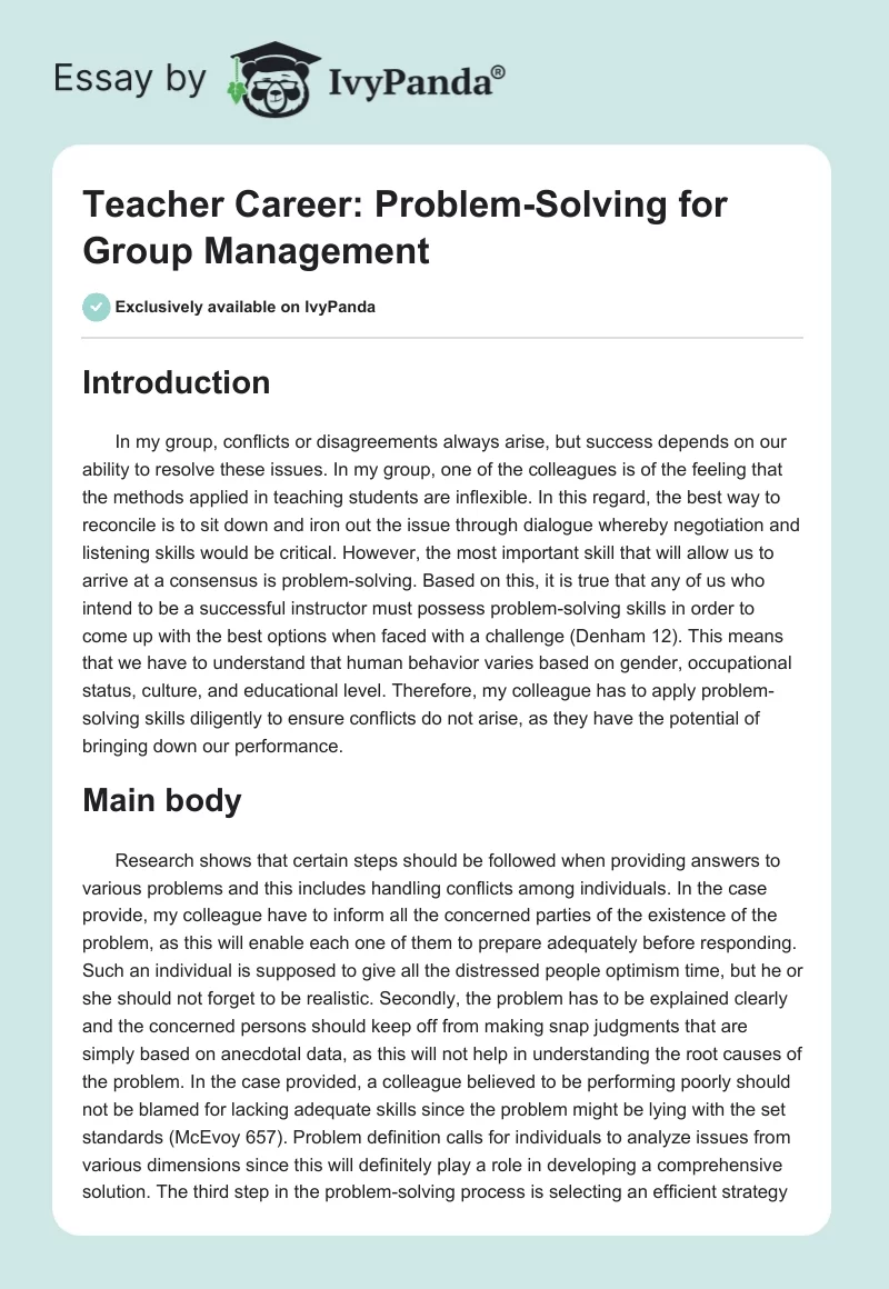 Teacher Career: Problem-Solving for Group Management. Page 1