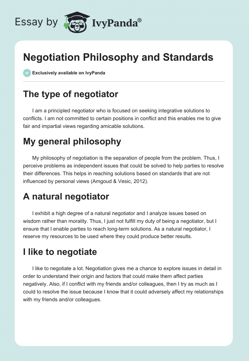 Negotiation Philosophy and Standards. Page 1