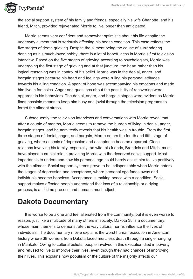 Death and Grief in “Tuesdays With Morrie” and “Dakota 38”. Page 2