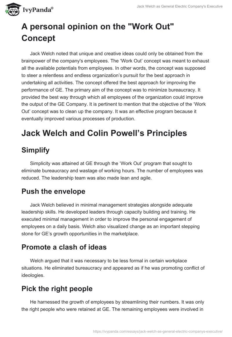 Jack Welch as General Electric Company's Executive. Page 2