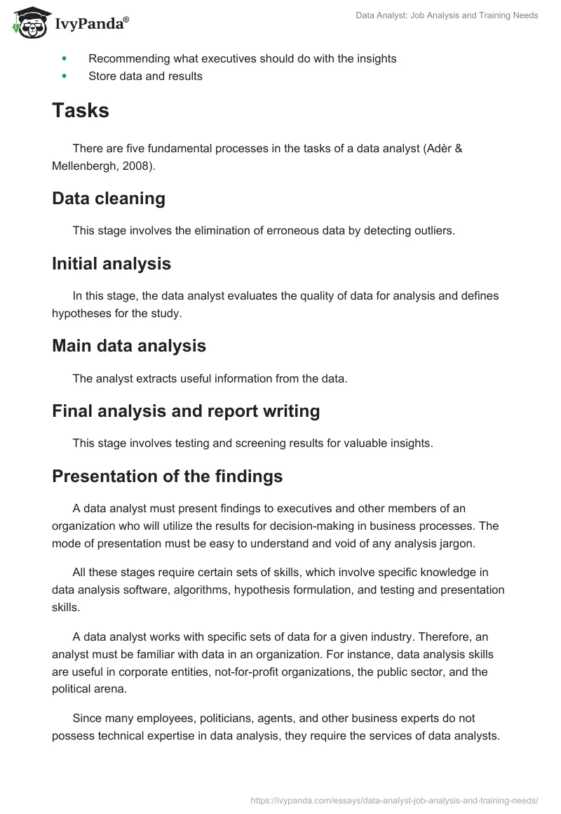 Data Analyst: Job Analysis and Training Needs. Page 2