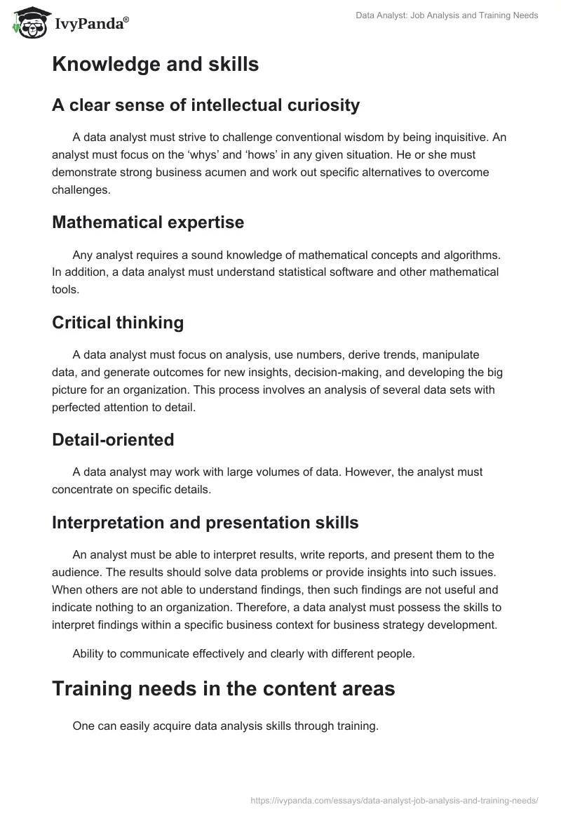 Data Analyst: Job Analysis and Training Needs. Page 3