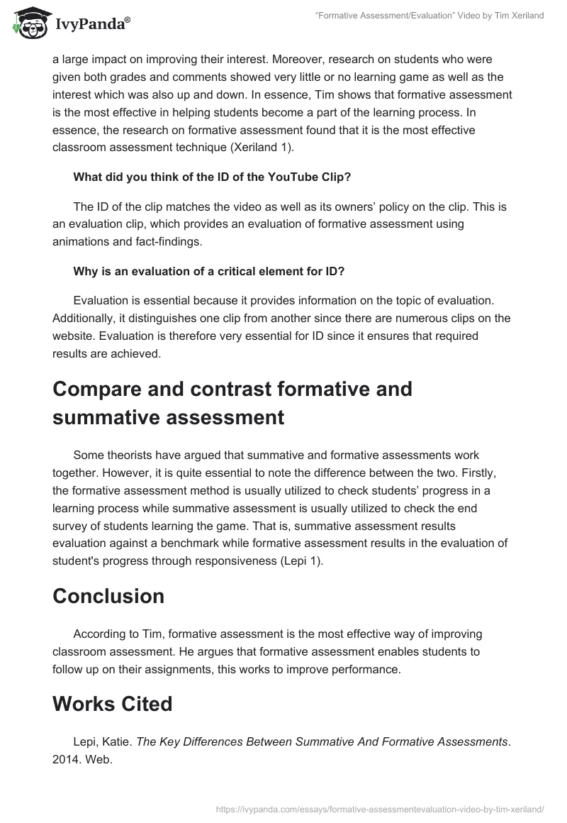“Formative Assessment/Evaluation” Video by Tim Xeriland. Page 2