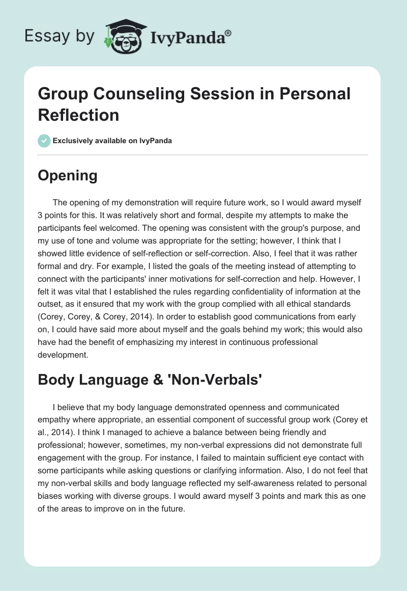 Group Counseling Session in Personal Reflection. Page 1