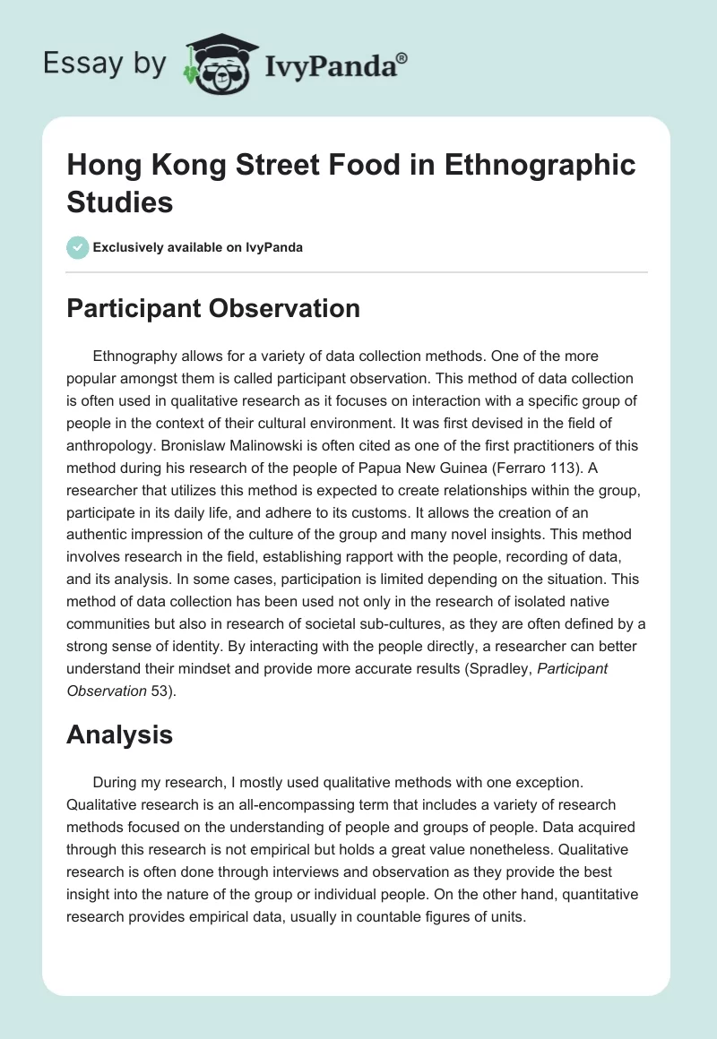 Hong Kong Street Food in Ethnographic Studies. Page 1