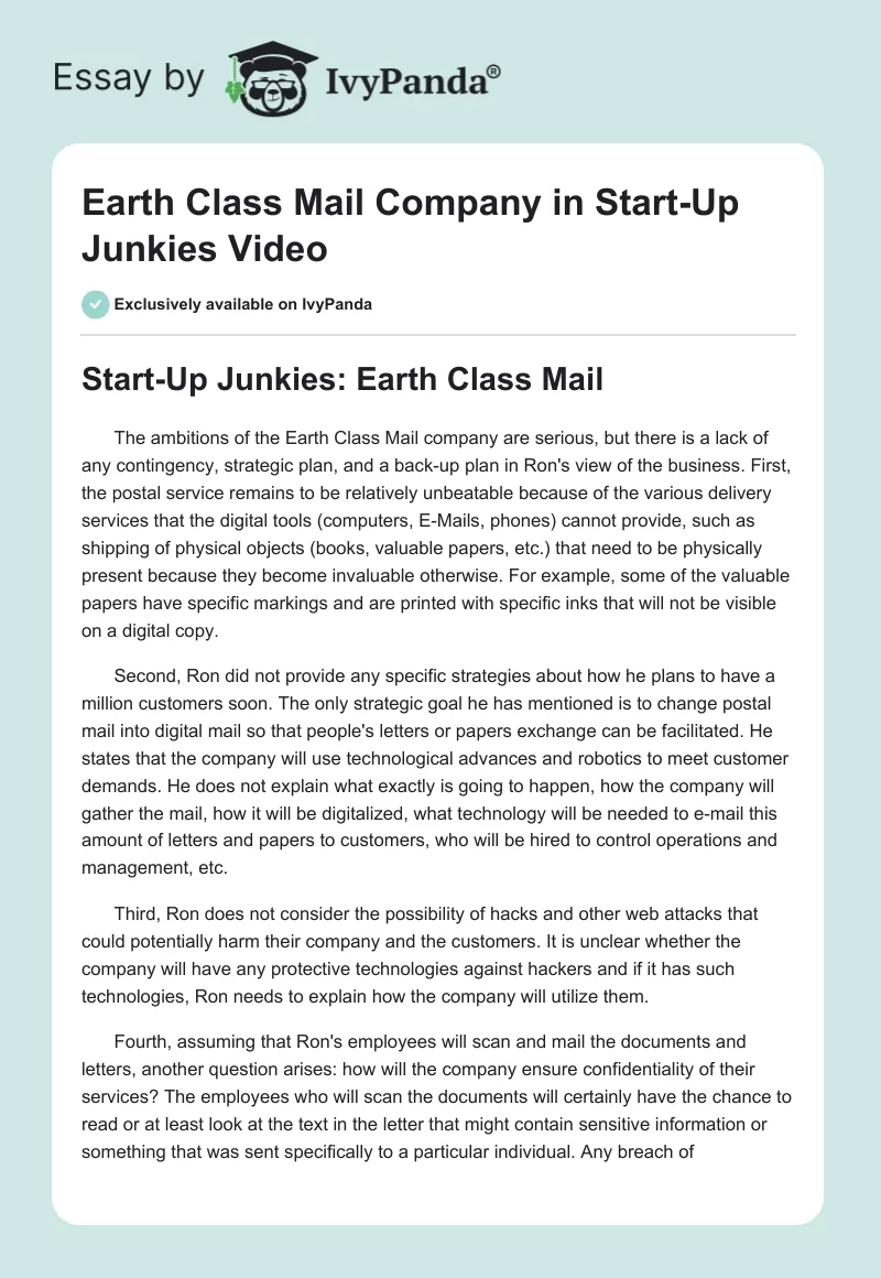 Earth Class Mail Company in "Start-Up Junkies" Video. Page 1