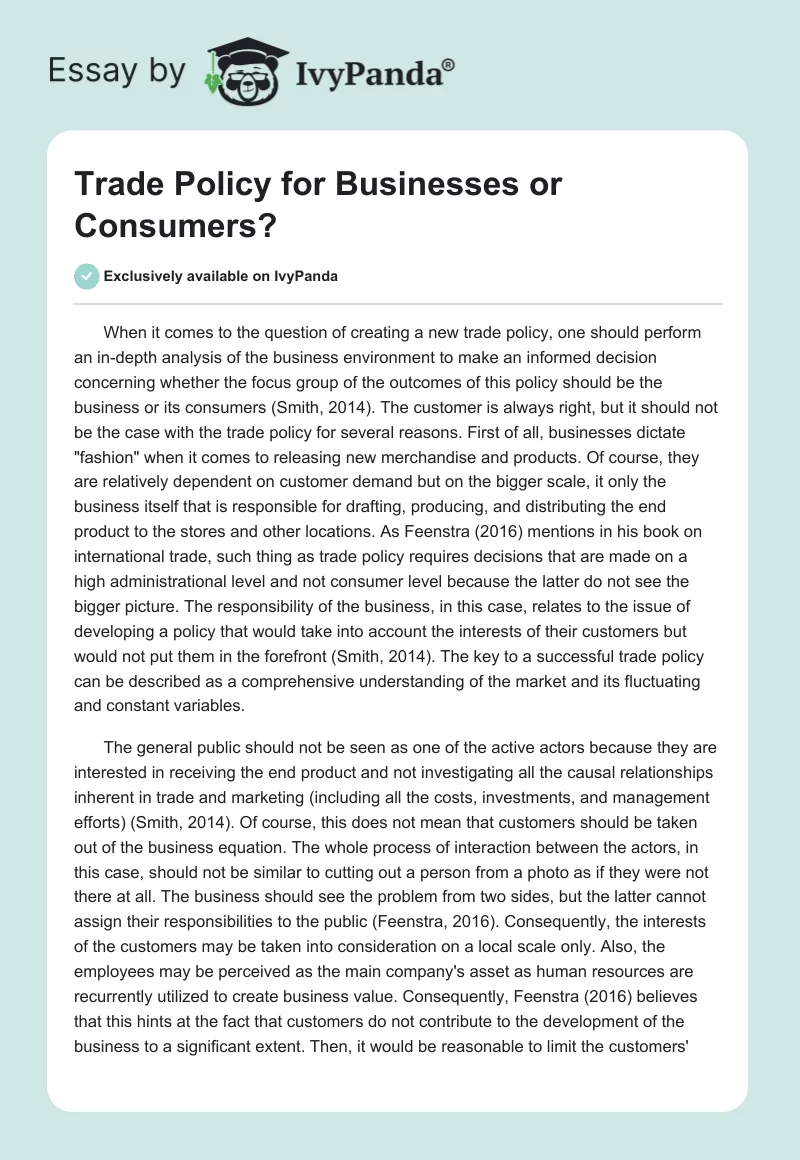 Trade Policy for Businesses or Consumers?. Page 1