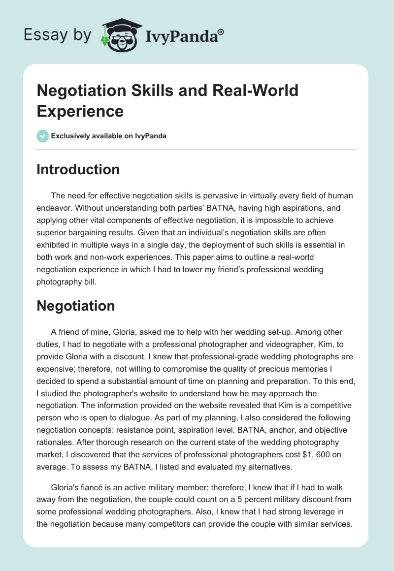 Negotiation Skills and Real-World Experience. Page 1