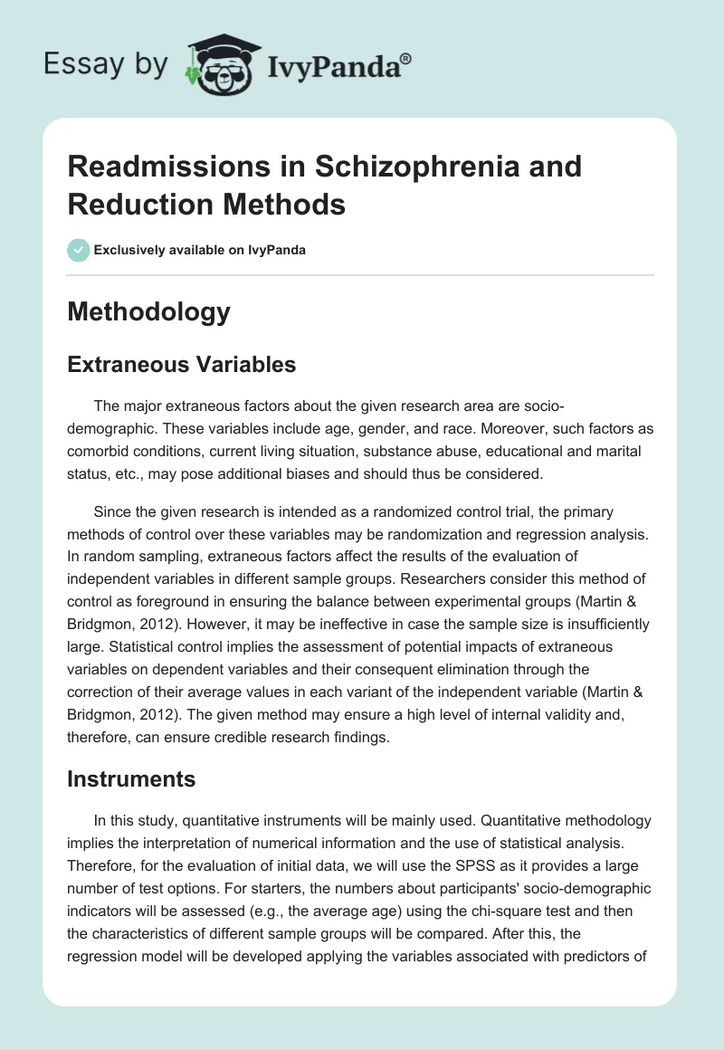 Readmissions in Schizophrenia and Reduction Methods. Page 1