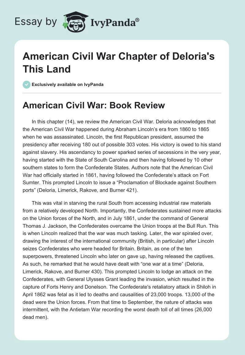 American Civil War Chapter of Deloria's "This Land". Page 1